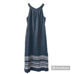 Talbots Stripe-Hem Linen Maxi Dress Size 10